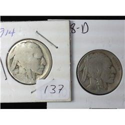 1914 And 1938-D Buffalo Nickels