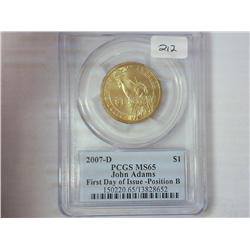 2007-D Adams Dollar PCGS MS65 1st Day Issue