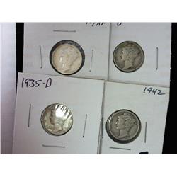 1929, 34-D, 35-D And 42 Mercury Dimes