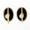 Image 4 : Vintage 14k Yellow Gold Bezel Set Oval Black Onyx Button Screw-On Earrings