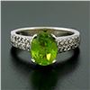 Image 2 : 14K White Gold 2.47 ctw Oval Peridot & Dual Row Pave Diamond Solitaire Ring