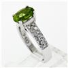 Image 9 : 14K White Gold 2.47 ctw Oval Peridot & Dual Row Pave Diamond Solitaire Ring