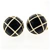 Image 6 : Solid 14k Yellow Gold Large Round Black Onyx Button Earrings & Woven Top Pattern