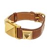 Image 5 : Hermes Brown Metal and Leather Medor Plated 23 Quartz Watch