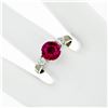 Image 3 : Vintage 18K White Gold Old Cut Red Stone Solitaire & 0.22 ctw Diamond 3 Stone Ri