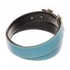 Image 3 : Hermes Blue and Black Leather Silver Tone H buckle Belt
