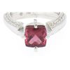 Image 1 : 18k White Gold Cushion Rubellite Tourmaline Ring w/ 0.79 ctw Pave Fine Diamonds