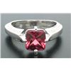 Image 2 : 18k White Gold Cushion Rubellite Tourmaline Ring w/ 0.79 ctw Pave Fine Diamonds