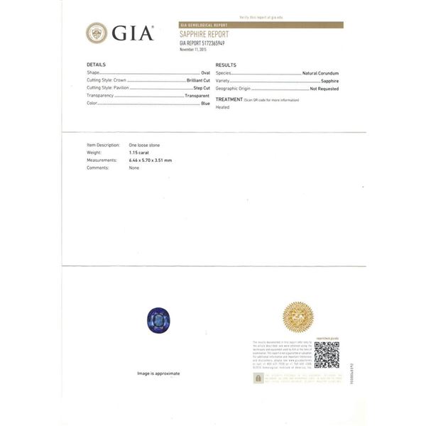 NEW 14K White Gold 1.30 ctw GIA Oval Sapphire Solitaire & Diamond Engagement Rin