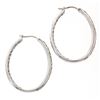Image 6 : Solid 18K White Gold Large 1.48 ctw In and Out Round Diamond Oval Hoop Earrings