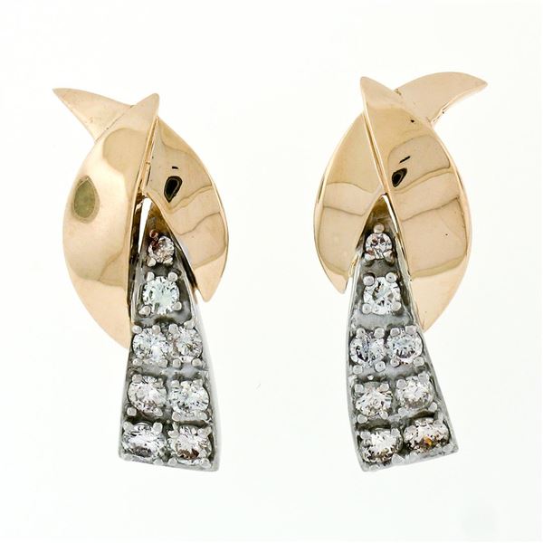 Vintage 14k Yellow & White Gold 1.00 ctw 16 Round Diamond Waterfall Drop Earring