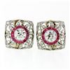 Image 3 : Antique Art Deco Platinum 3.57 ctw GIA European Diamond & Ruby Filigree Earrings