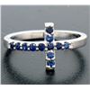 Image 2 : NEW 14k White Gold 0.25 ctw Round Cut Rich Blue Sapphire Curved Cross Band Ring