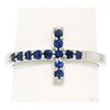 Image 3 : NEW 14k White Gold 0.25 ctw Round Cut Rich Blue Sapphire Curved Cross Band Ring