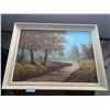 Image 1 : Oil on Canvas Painting of Park - Artist Illegible
