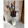 Image 1 : Floral Ceramic Umbrella Stand w/ Assortment of Umbrellas