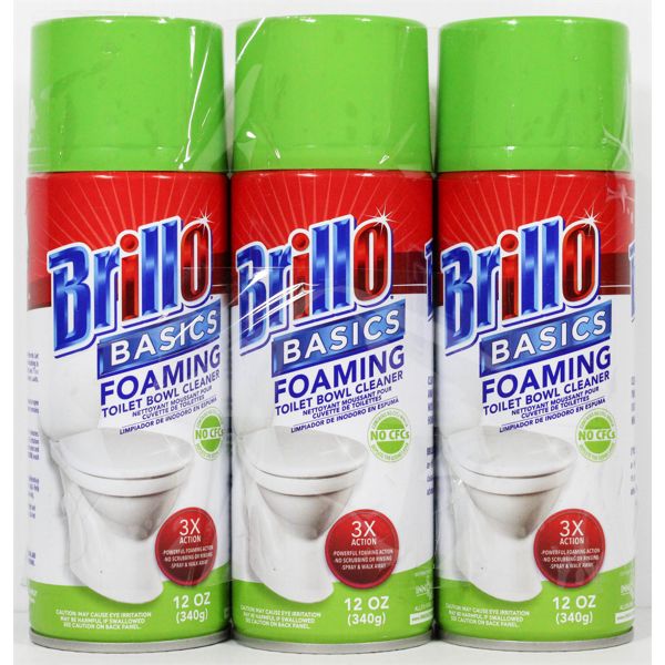 3 CANS BRILLO FOAMING TOILET CLEANER, 12oz /CAN