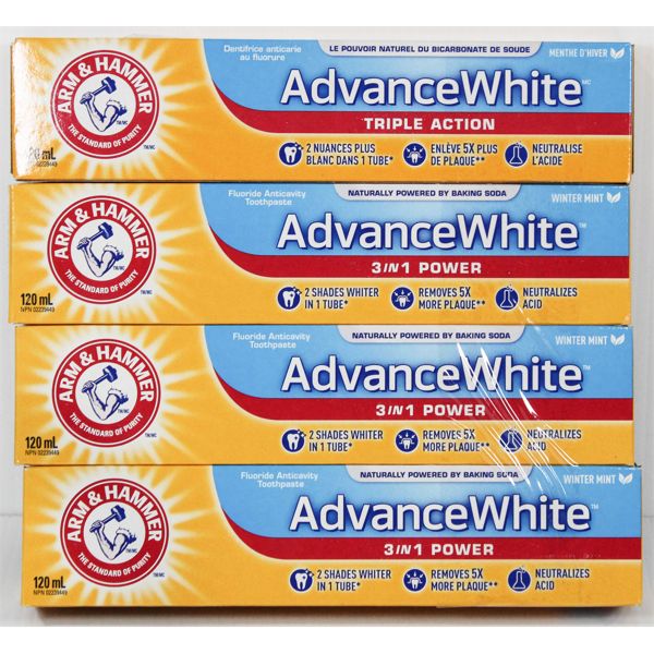 4 TUBES ARM & HAMMER ADVANCE WHITE TOOTHPASTE, 120ml EA