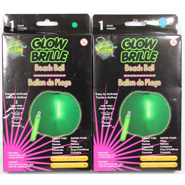 2 12" GLOW BEACH BALLS - ONE GREEN - ONE BLUE