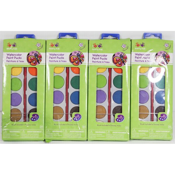 4 KRAFTY KIDS WATERCOLOR PAINT PUCKS - 12 COLORS EA