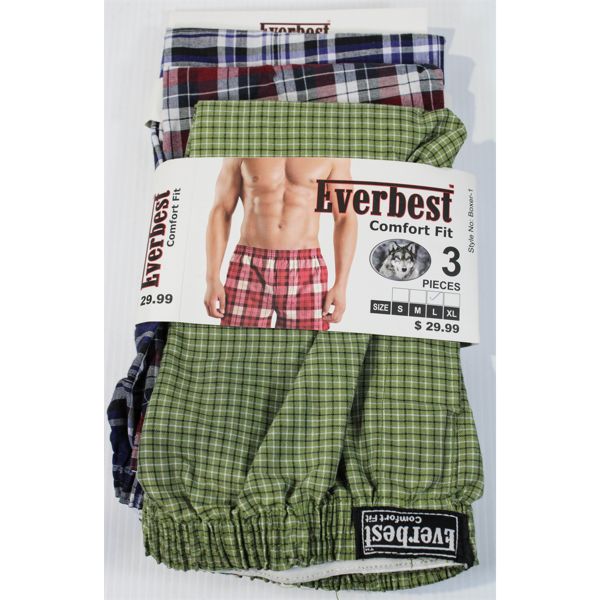 3 EVER BEST COMFORT FIT PLAID BOXERS, SIZE L