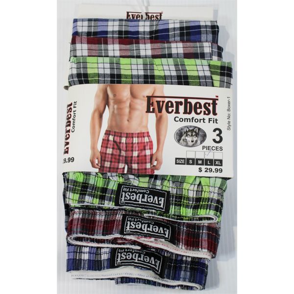 3 EVER BEST COMFORT FIT PLAID BOXERS, SIZE L