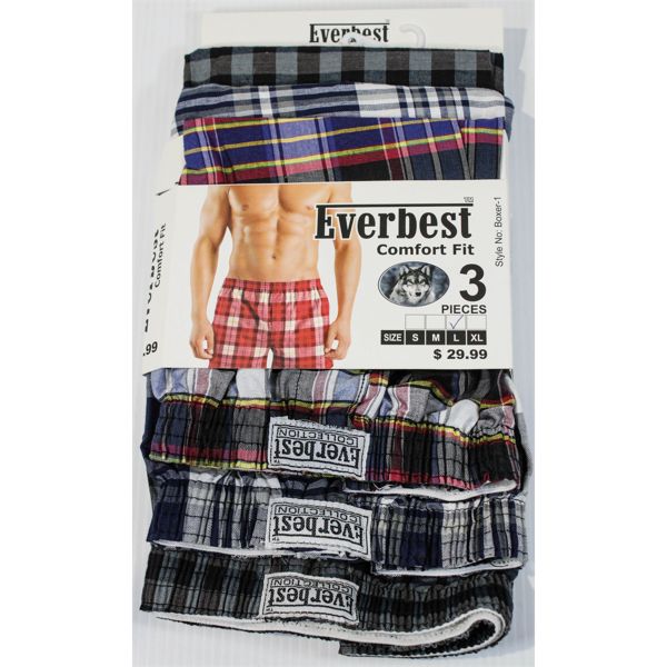 3 EVER BEST COMFORT FIT PLAID BOXERS, SIZE L