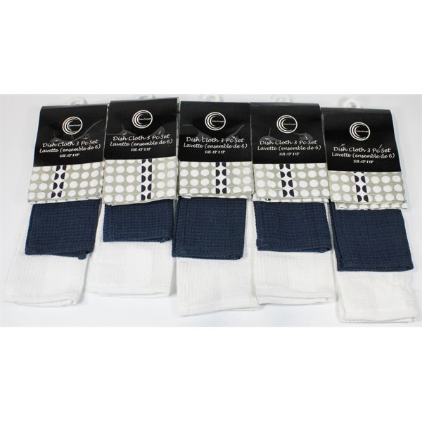 5 X COTTON CONCEPTS 3PCE DISH CLOTH SETS