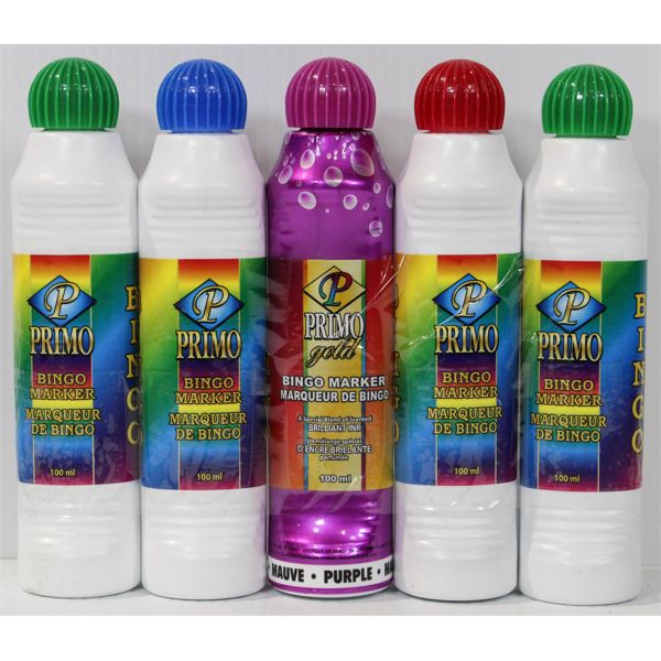 5 ASST. COLOR PRIMO BINGO DABBERS - 100ML/EA