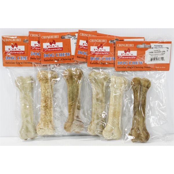 6 RAWHIDE DOG CHEW BONES