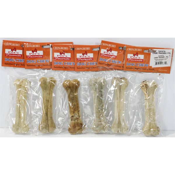 6 RAWHIDE DOG CHEW BONES