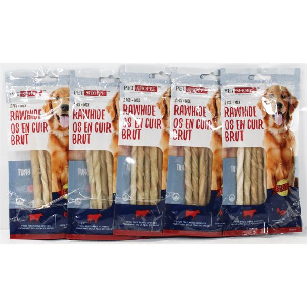 5 RAWHIDE DOG CHEW STICKS