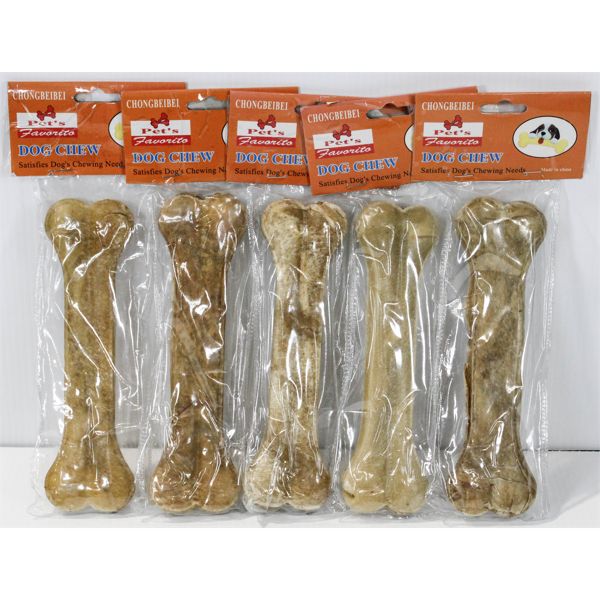 5 RAWHIDE DOG CHEW BONES