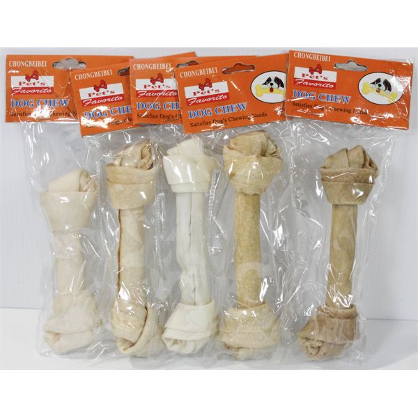 5 KNOTTED RAWHIDE DOG CHEW BONES