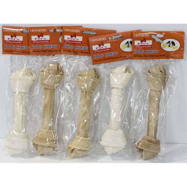 5 KNOTTED RAWHIDE DOG CHEW BONES