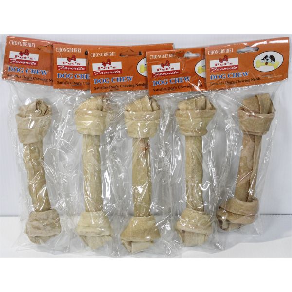 5 KNOTTED RAWHIDE DOG CHEW BONES