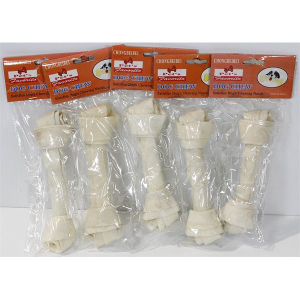 5 KNOTTED RAWHIDE DOG CHEW BONES