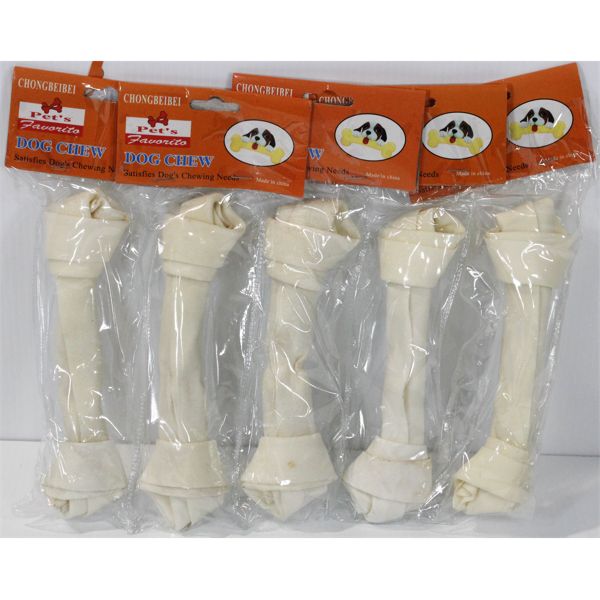 5 KNOTTED RAWHIDE DOG CHEW BONES