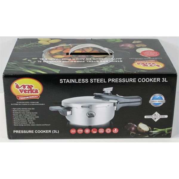 VERKA 3L STAINLESS STEEL PRESSURE COOKER