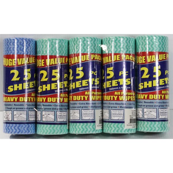 5 ROLLS ALL PURPOSE HEAVY DUTY REUSABLE CLOTHS