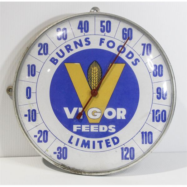 VINTAGE BURNS FOOD VIGOR FEED ROUND THERMOMETER