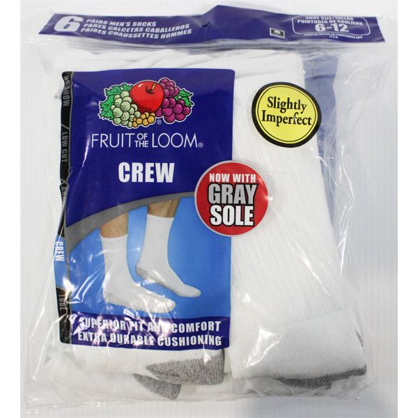 FRUIT OF THE LOOM WHITE & GREY MENS SOCKS