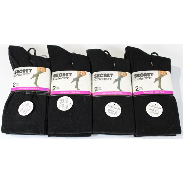 4  PR SECRET COLLECTION BLACK KNEE HIGH SOCKS - FITS SIZE 6-10