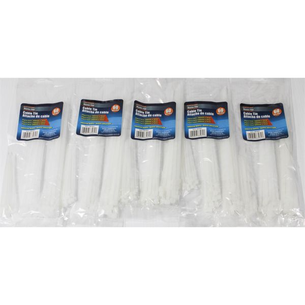 5 PKG MASTER PRO ASST. SIZED CABLE TIES - 60 PCS/PKG