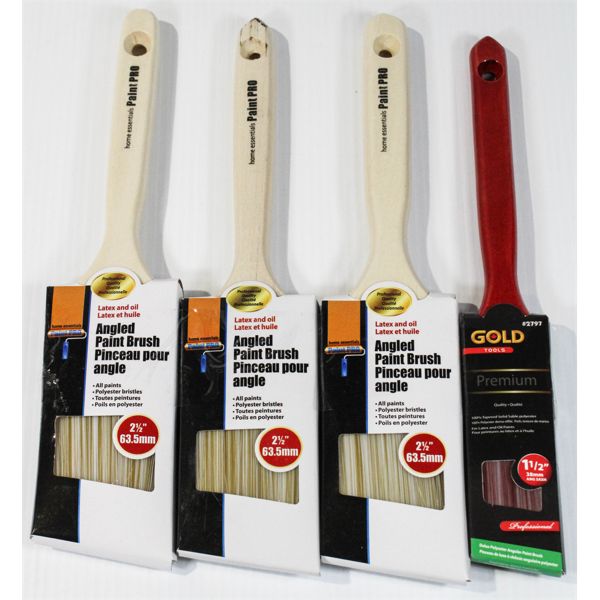 4 ANGLED POLYESTER BRISTLED PAINT BRUSHES - 1.5" - 2/5"