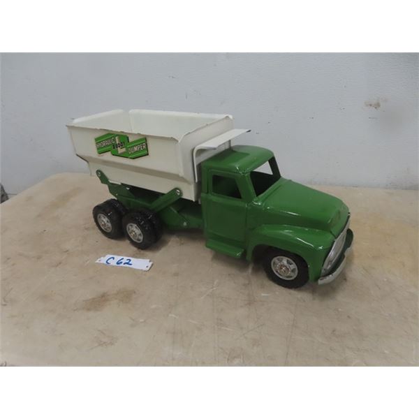 Buddy L Pressed Metal Hydraulic Dumpster Truck 21'' Long