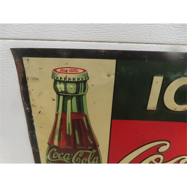 Early 1920s/1930s Coca Cola Tin Embossed Sign, Made in USA 28'' x