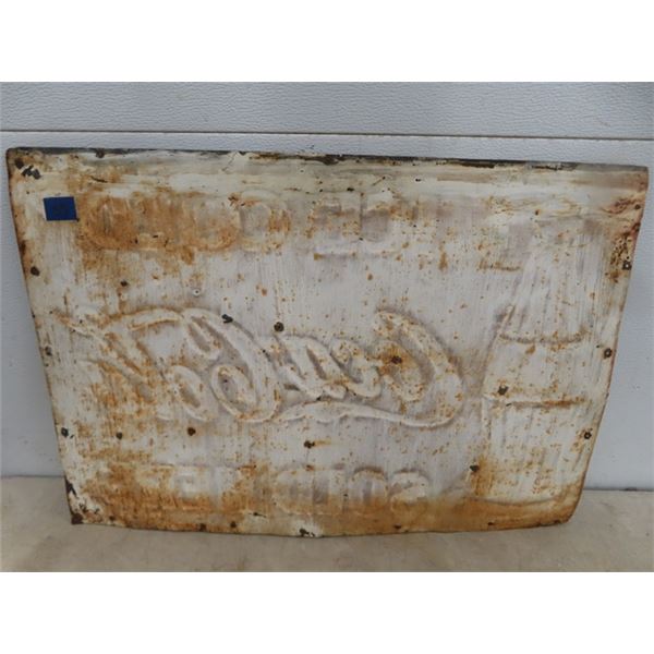Early 1920s/1930s Coca Cola Tin Embossed Sign, Made in USA 28'' x
