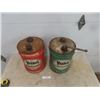 Image 2 : Veedol Motor Oil 5 Imperial Gallon Oil Tins with Spouts and Wood Handles 