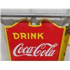 Image 2 : 1940 Double Sided Shaped Porcelain 'Drink Coca Cola Here' Flange Sign, Vilas Made in Canada 20'' x 1